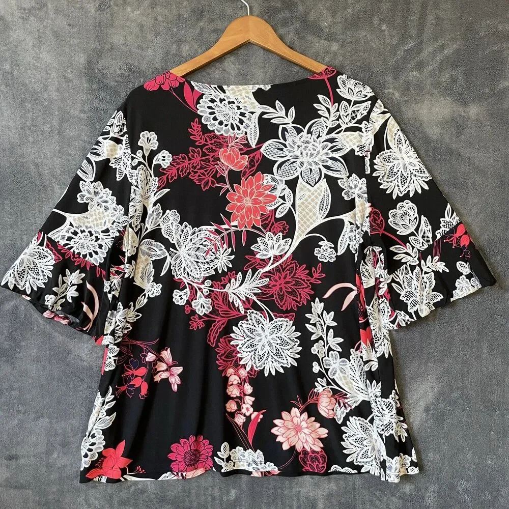 JONES STUDIO Women's Stretch floral Blouse 3/4 Sleeve Multicolor SZ/2X - Picture 2 of 14